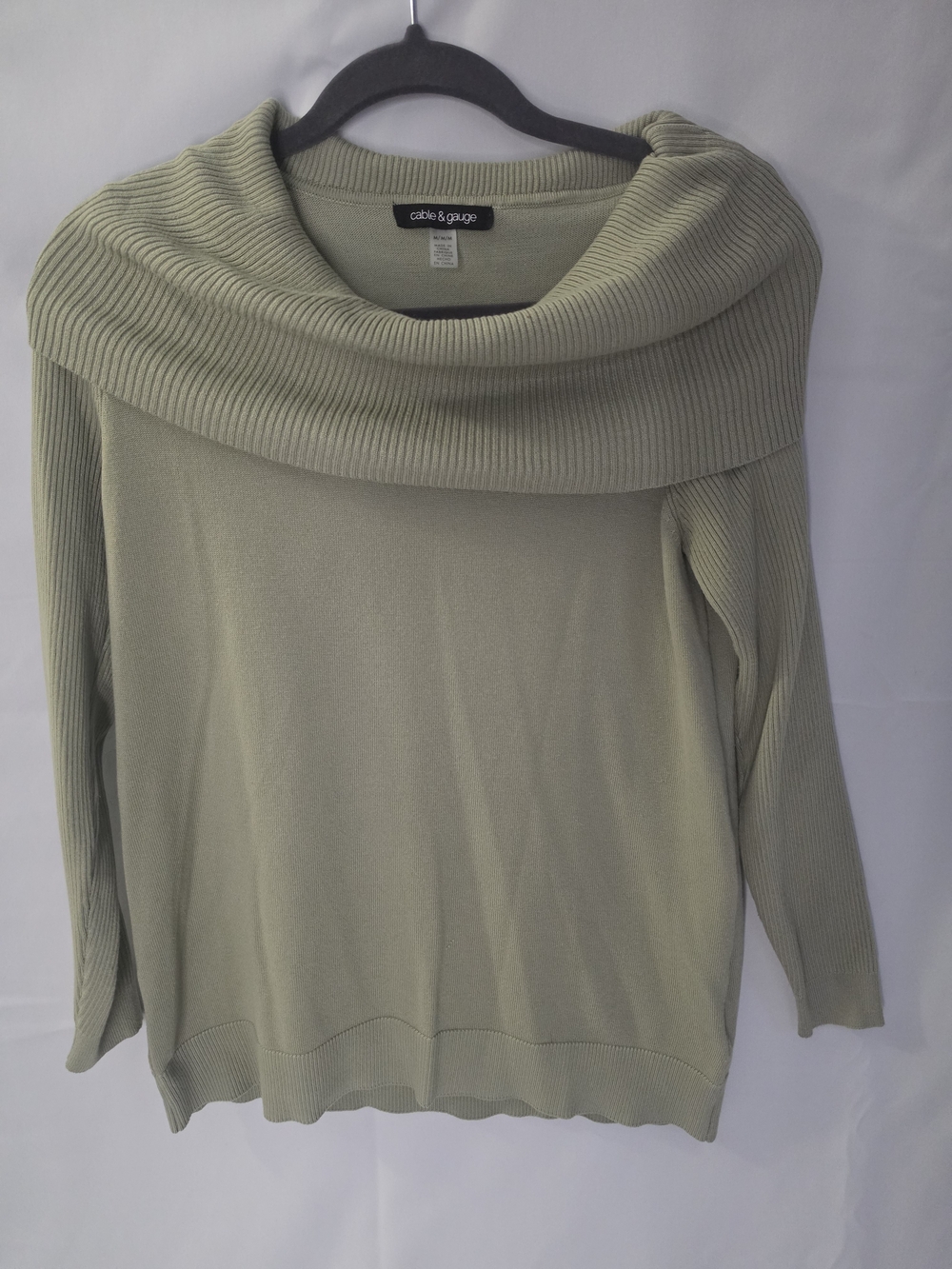 Cable & Gauge Sage Green Cowl Neck Ribbed Sweater